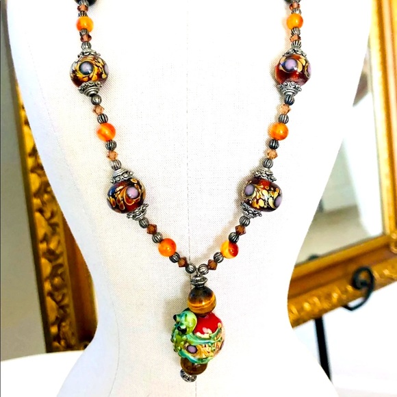 Vintage Art Glass Frog Pendant Necklace - Picture 5 of 11